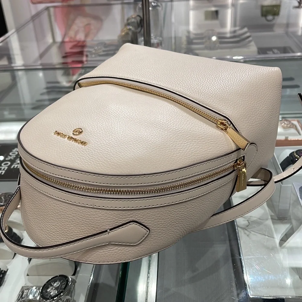 Michael Kors Women's Valerie Medium Pebbled Leather Backpack Light Cream NWT